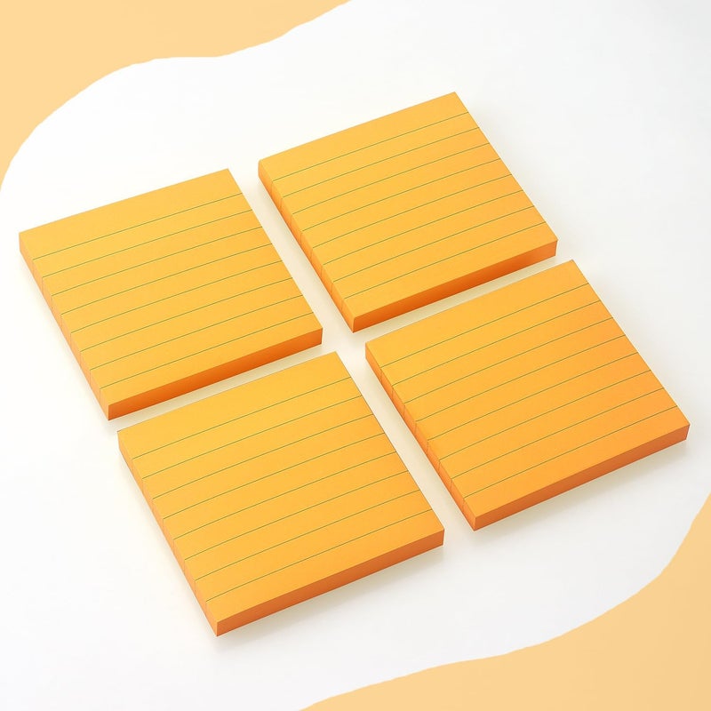 Eastern Wolf Lined Sticky Notes 3x3 Sticky Notes with Lines Self-Stick Notes Bright Color 4 Pads 90 Sheets/Pad (Orange) - Image 3
